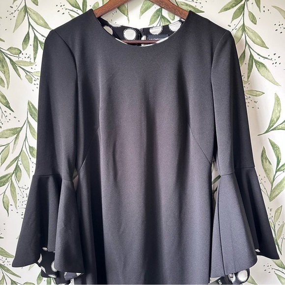 Liz Claiborne Knee Length Bell Sleeve Dress. Black with Polka Dots. Size 4. NWT. - Picture 2 of 9